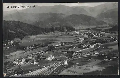 AK St. Michael /Obersteiermark, Fliegeraufnahme des Ortes