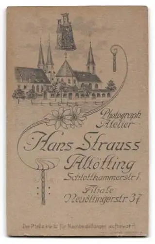 Fotografie Hans Strauss, Altötting, Schlotthammerstr. 1, Neuöttingerstr. 37, Junge Dame mit zurückgebundenem Haar