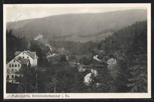 AK Schönheiderhammer /Sa., Muldenpartie aus der Vogelschau