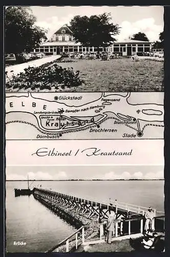 AK Krautsand, Buhrfeind's Hotel und Brücke, Ortskarte