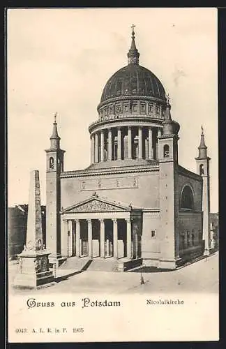 AK Potsdam, Nikolaikirche mit Obelisk