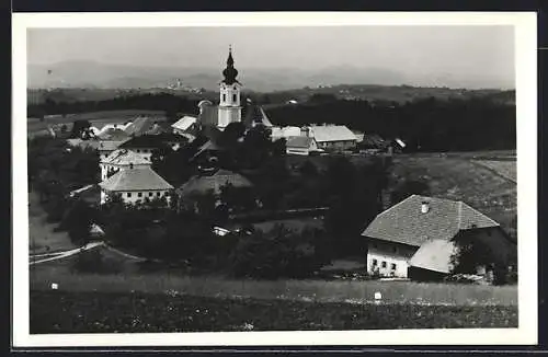AK St. Johann, Ortsansicht mit Kirche aus der Vogelschau