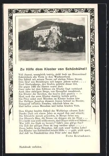 AK Schönbühel, Sicht zum Kloster mit Gedicht