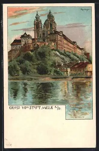Lithographie Melk a. D., Blick auf das Stift