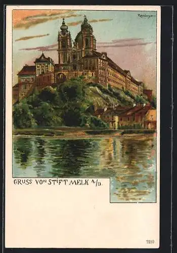 Lithographie Melk a. D., Blick auf das Stift