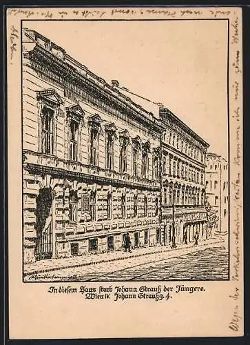 AK Wien IV, Haus, in dem Johann Strauss der Jüngere starb, Johann Straussgasse 4