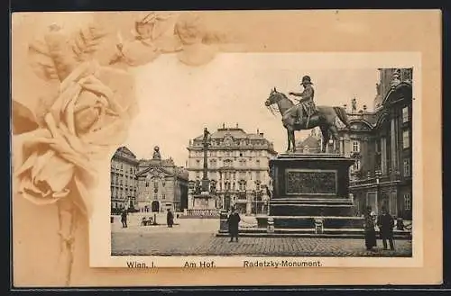 Passepartout-AK Wien, Am Hof, Radetzky-Monument mit Umgebung, Rosen