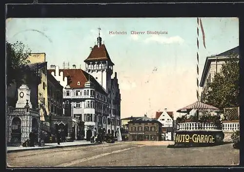 AK Kufstein, Oberer Stadtplatz mit Denkmal