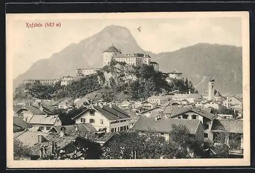 AK Kufstein, Teilansicht aus der Vogelschau, mit Festung und Bergblick