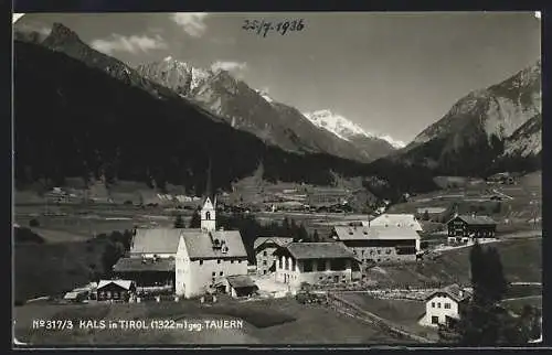AK Kals in Tirol, Gesamtansicht mit Bergpanorama aus der Vogelschau