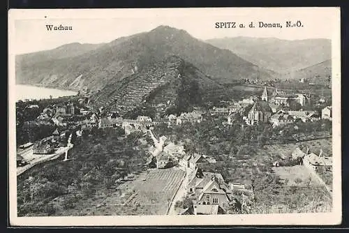 AK Spitz /Donau, Ortsansicht mit Donau aus der Vogelschau