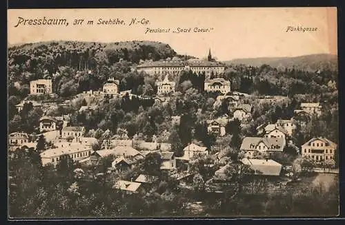 AK Pressbaum, Ortsansicht mit Pensionat Sacrè Coeur