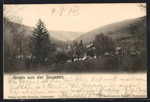 AK Purkersdorf, Baunzen, Ortsansicht mit Blick in die Berge