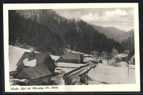 AK Nieder Alpl b. Mürzsteg, Partie aus dem Ort im Winter