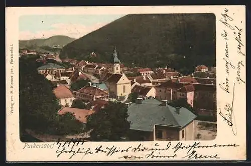 AK Purkersdorf, Ortsansicht mit Kirche aus der Vogelschau