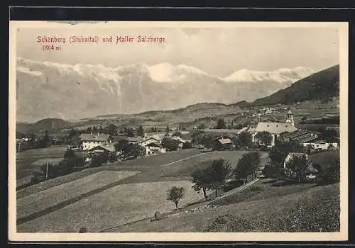 AK Schönberg /Stubaital, Ortsansicht mit Haller Salzberge