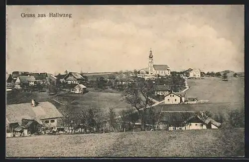 AK Hallwang, Ortsansicht mit Kirche