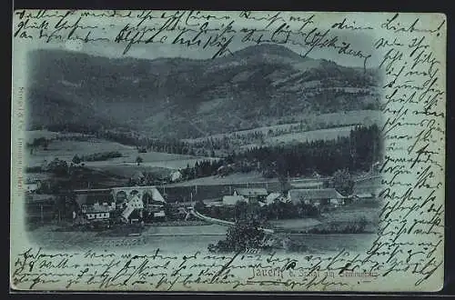 Mondschein-AK Spital am Semmering, Jauern mit Brücke gegen die Berge