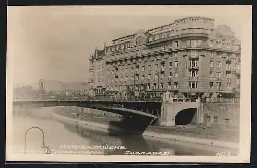 AK Wien, Donaukanal, Dianabad, Marienbrücke