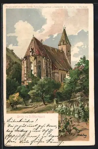 Künstler-AK Spitz a. d. Donau, Blick auf die Kirche