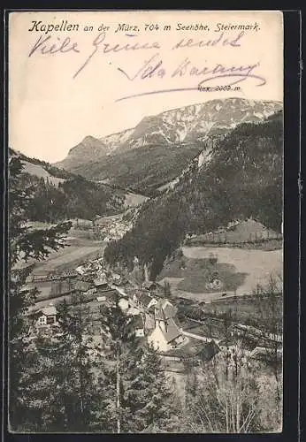 AK Kapellen an der Mürz, Ortsansicht aus der Vogelschau