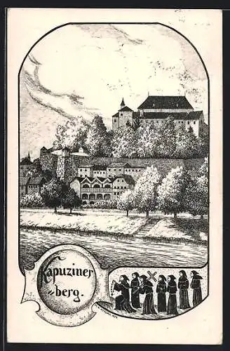 Künstler-AK Salzburg, Kapuzinerberg mit Schloss