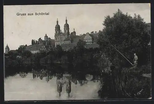 AK Schöntal / Jagst, Panorama vom Wasser aus