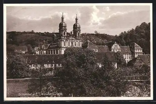 AK Schöntal a. J., Panorama mit Klosterkirche aus der Vogelschau