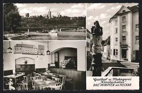 AK Wimpfen a. N., Gasthof-Metzgerei Klosterkeller, Ortsansicht mit Neckarbrücke