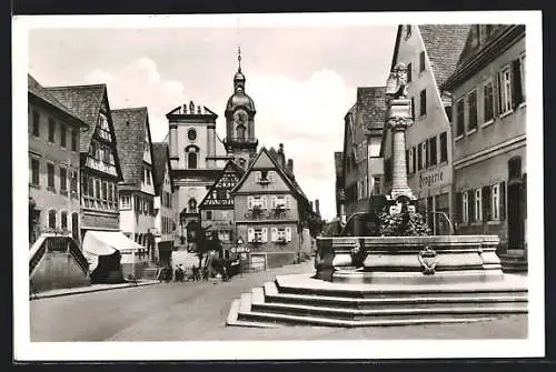 AK Neckarsulm, Marktplatz mit Säulenbrunnen