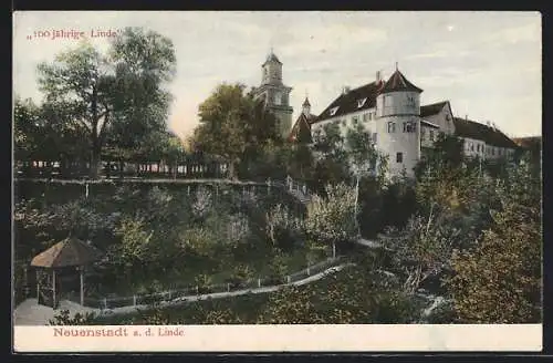 AK Neuenstadt a.d. Linde, 100jähr. Linde im Park am Schloss