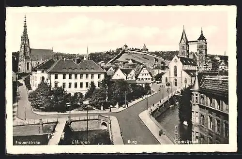 AK Esslingen / Neckar, Ortspartie mit Frauenkirche und Burg aus der Vogelschau