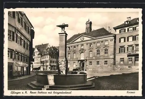 AK Esslingen a. N., Neues Rathaus mit Kriegerdenkmal