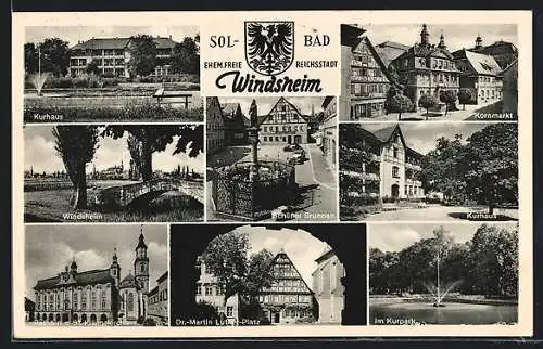 AK Windsheim, Kurhaus, Rathaus & St. Kilianskirche, Martin-Luthet-Platz, Kornmarkt