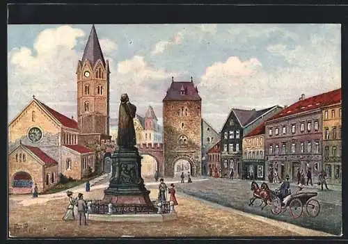 AK Eisenach, Carlsplatz mit Lutherdenkmal