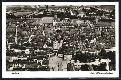 AK Ansbach / Mfr., Fliegeraufnahme von Ort und Kirche