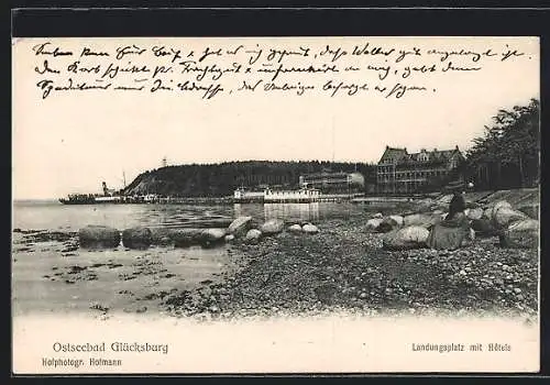 AK Glücksburg, Landungsplatz mit Hotels