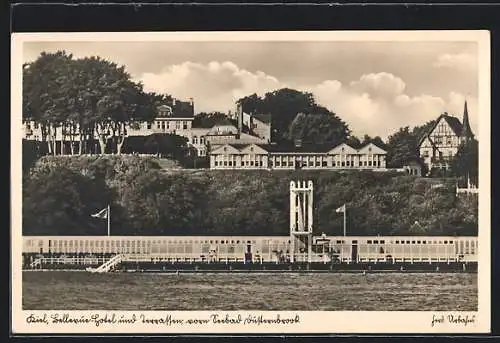 AK Kiel, Bellevue-Hotel und Terrassen vom Seebad Düsternbrook