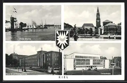 AK Kiel, Haus d. Landesregierung, Rathaus, Stadttheater, Ostseehalle