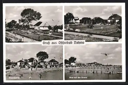 AK Dahme / Holst., Kuranlagen, Tennisplatz, Flugzeug über dem Strand