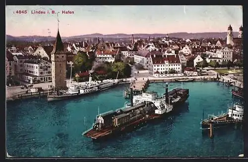 AK Lindau, Schiffe im Hafen, Bodensee