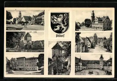 AK Altdorf / Nbg., Marktplatz, Krankenhaus, Oberer Markt und Wappen