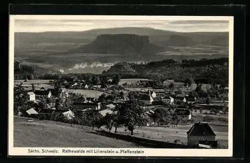 AK Rathewalde /Sächs. Schweiz, Ort mit Lilienstein u. Pfaffenstein