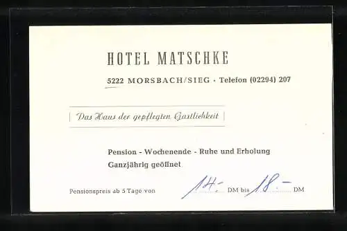 AK Morsbach /Sieg, Hotel Matschke