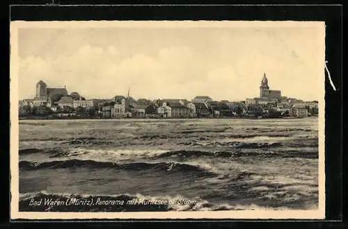 AK Bad Waren, Panorama mit Müritzsee bei Sturm