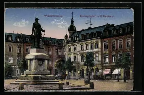 AK Wilhelmshaven, Bismarckplatz mit Denkmal