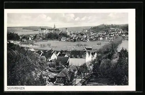 AK Sigmaringen, Ortsansicht mit Schloss aus der Vogelschau