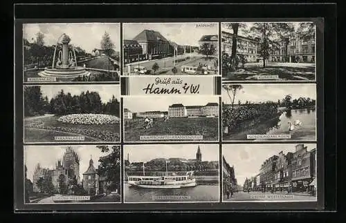 AK Hamm i.W., Ringanlage, Bahnhof, Kurhaus, Knappschaftskrankenhaus