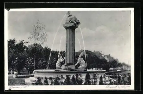 AK Hamm i. W., Bärenbrunnen mit Park