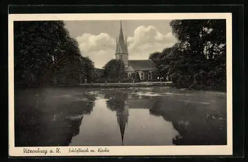 AK Vitzenburg a. U., Schlossteich mit Kirche